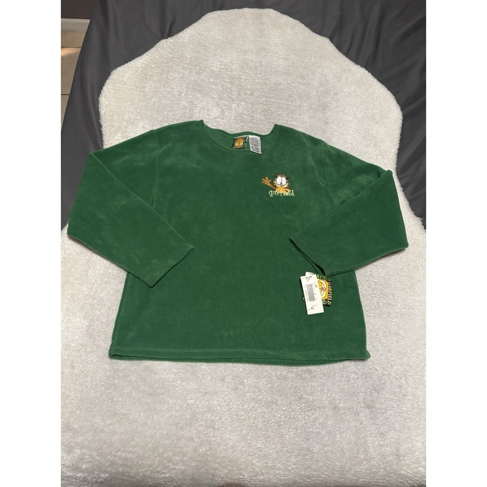 Vintage Garfield Sweatshirt Womens Medium Green Fleece Crewneck Embroidered‎